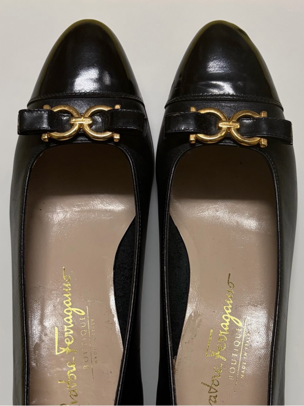 Salvatore Ferragamo Black Leather Loafers with Gold Horsebit